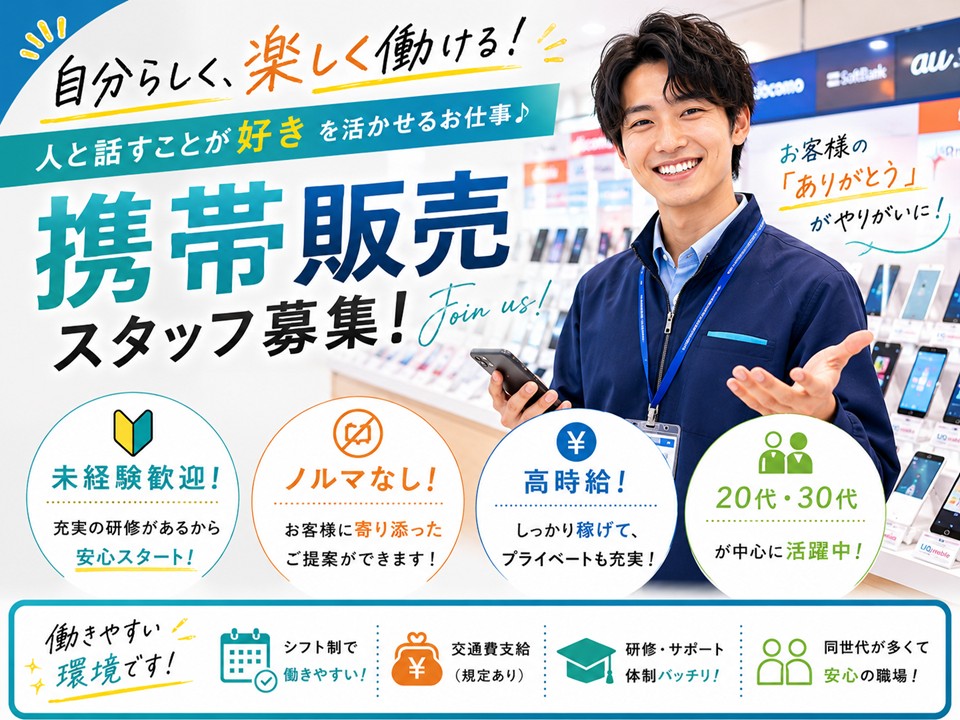 急募/携帯販売スタッフ/福利厚生充実 イメージ