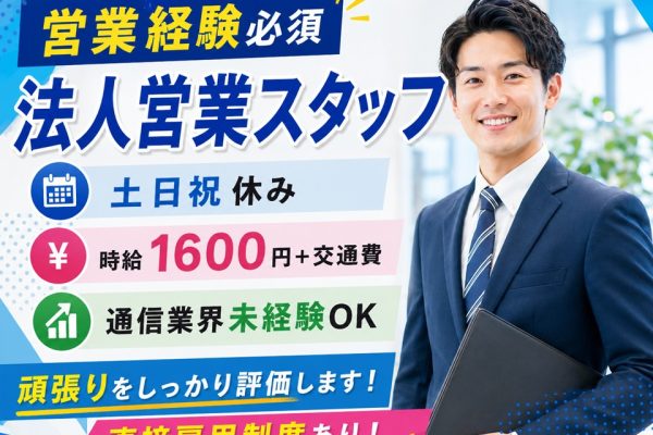 経験者歓迎/通信サービス法人営業/月収26万以上 イメージ